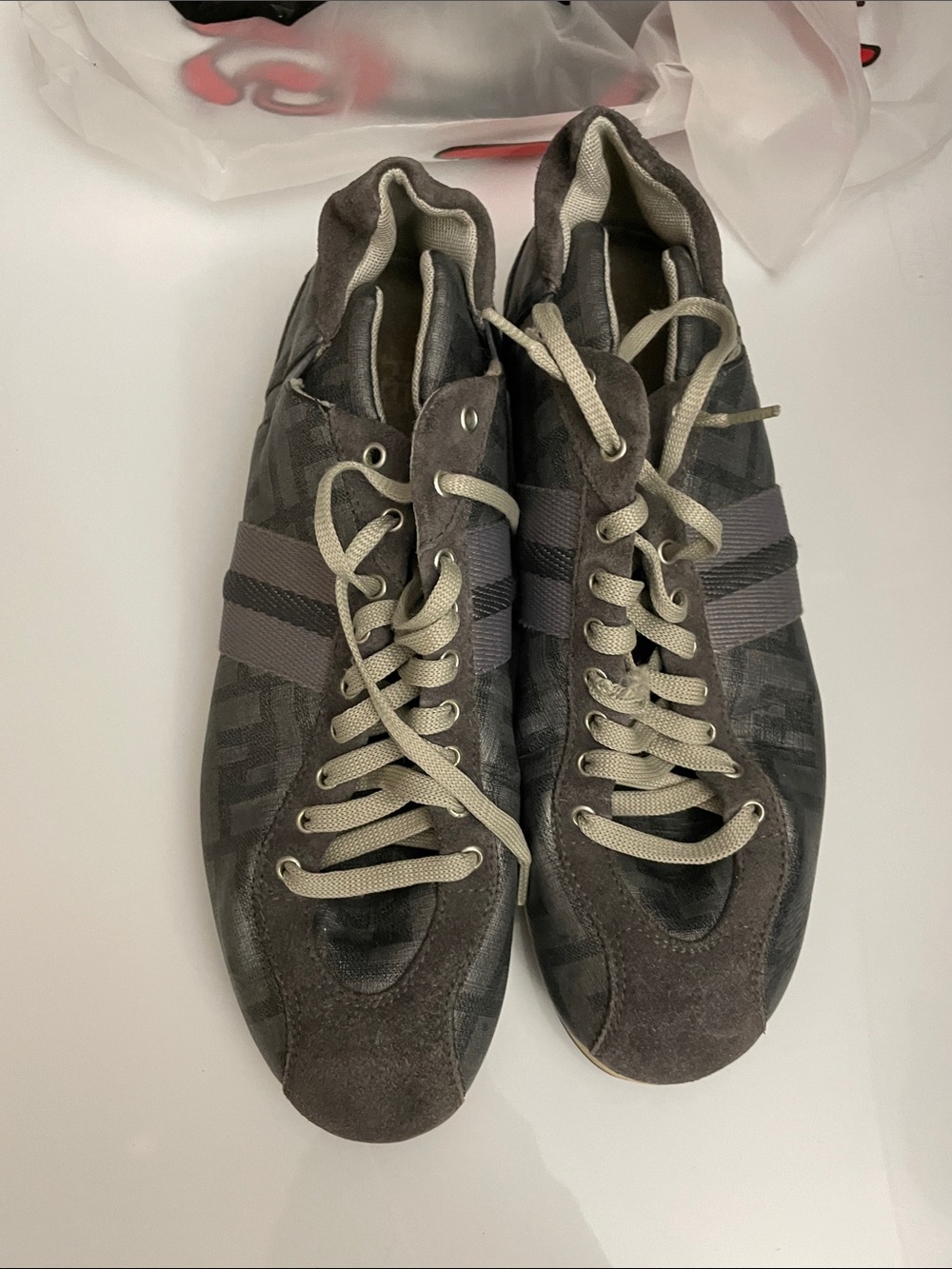 Men's Low-Profile Suede & Textile Sneakers in Dark Gray fendi